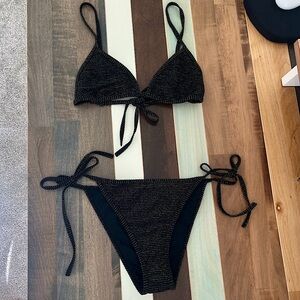 LA Hearts black and gold string bikini set